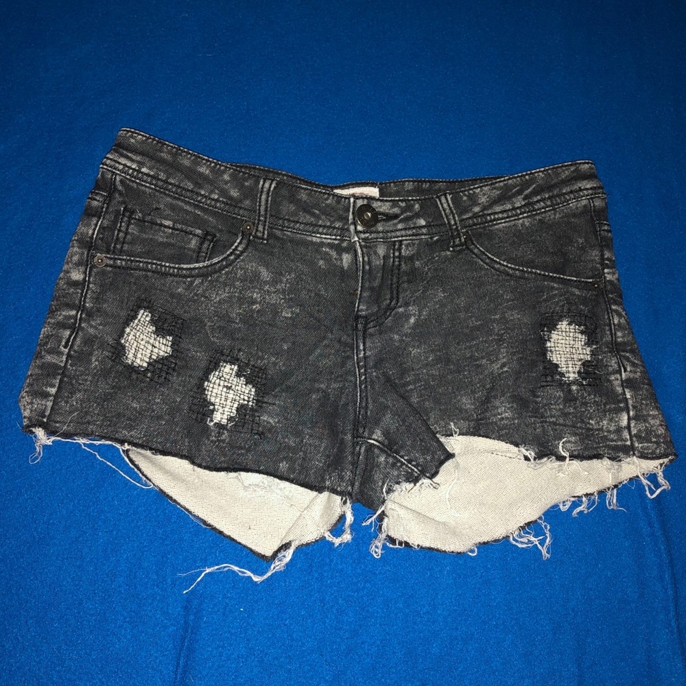 Black Acid Distressed Shorts